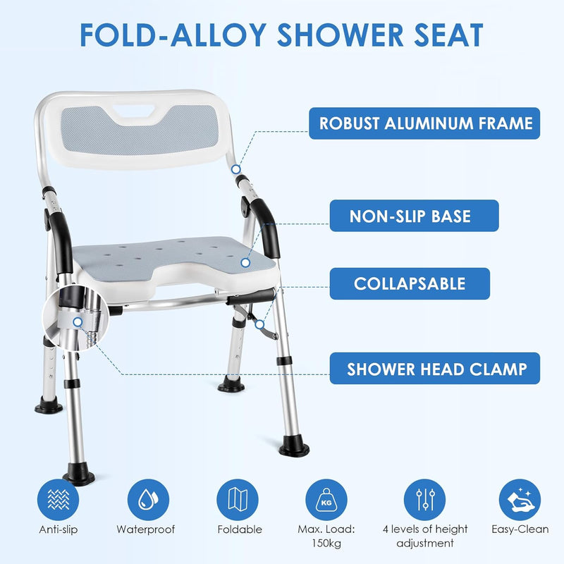 Folding Shower Chair Height Adjustable Non-Slip Seat