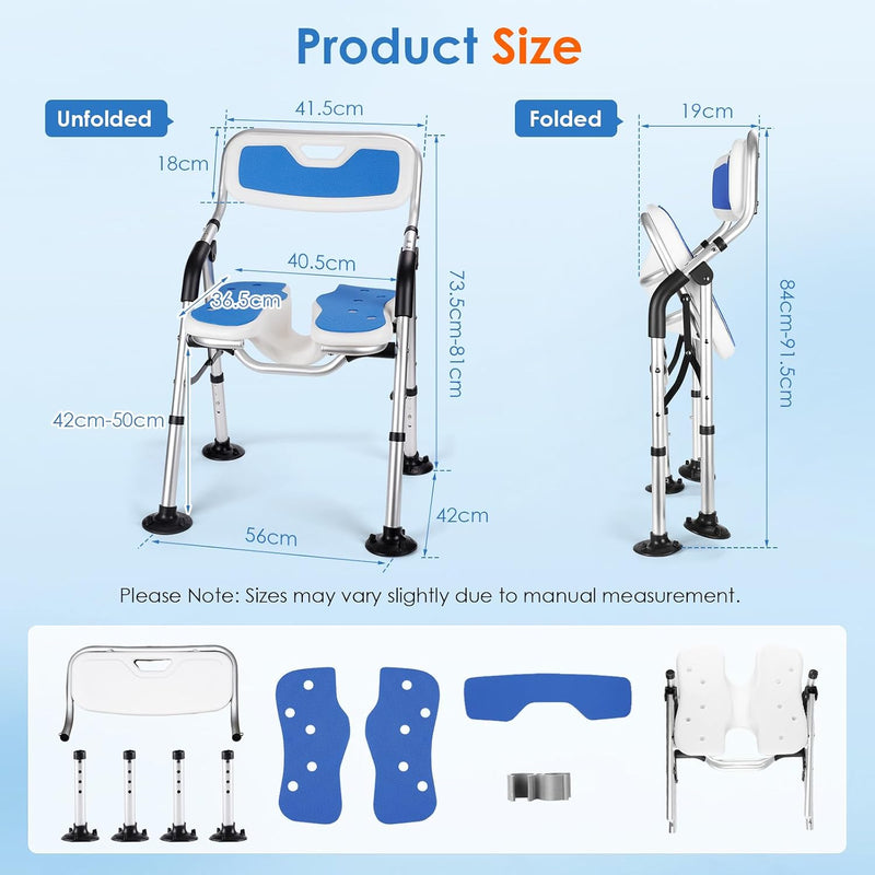 Folding Shower Chair Height Adjustable Non-Slip Seat