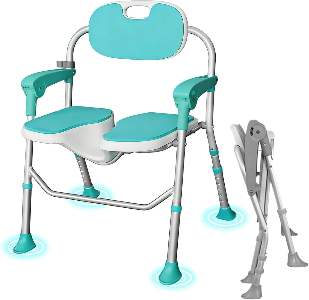 Folding Shower Chair with Arms Backrest 3d Grooved