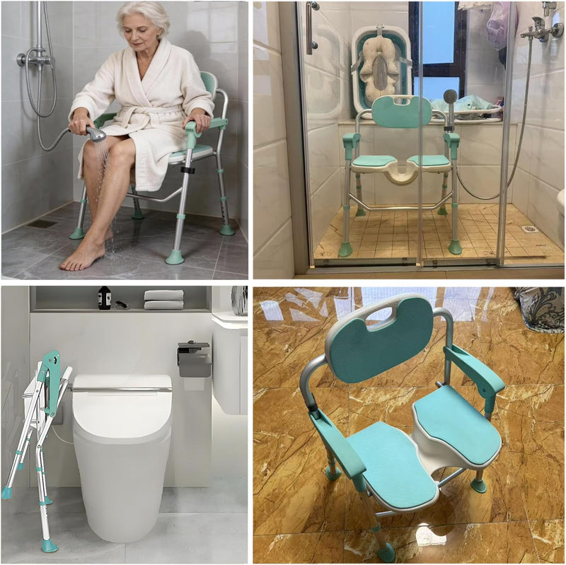 Folding Shower Chair with Arms Backrest 3d Grooved