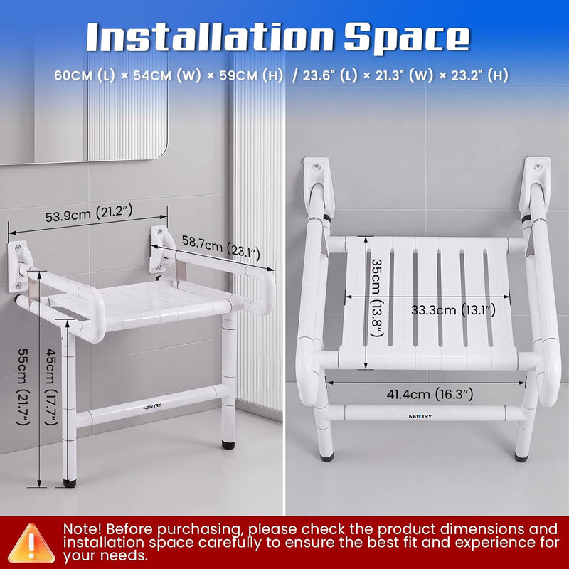 Folding Shower Seat Wall Mounted with Arms Legs