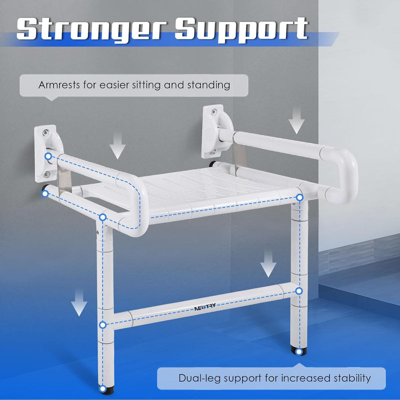 Folding Shower Seat Wall Mounted with Arms Legs
