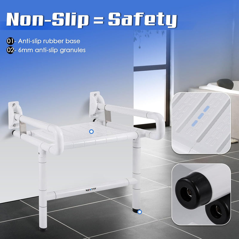 Folding Shower Seat Wall Mounted with Arms Legs