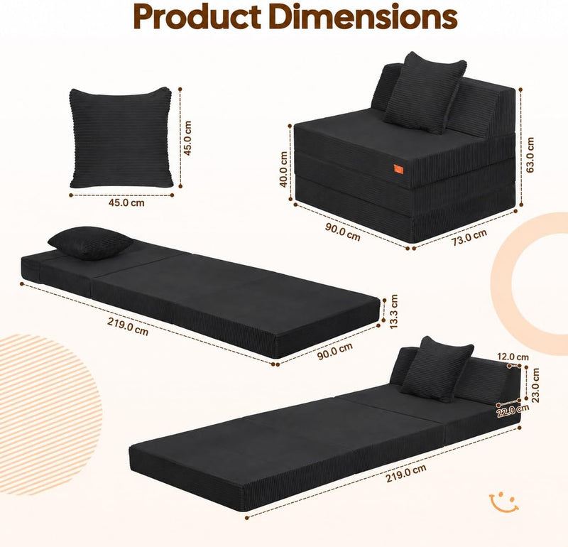 Folding Sofa Bed Convertible Boneless Couch with Pillow