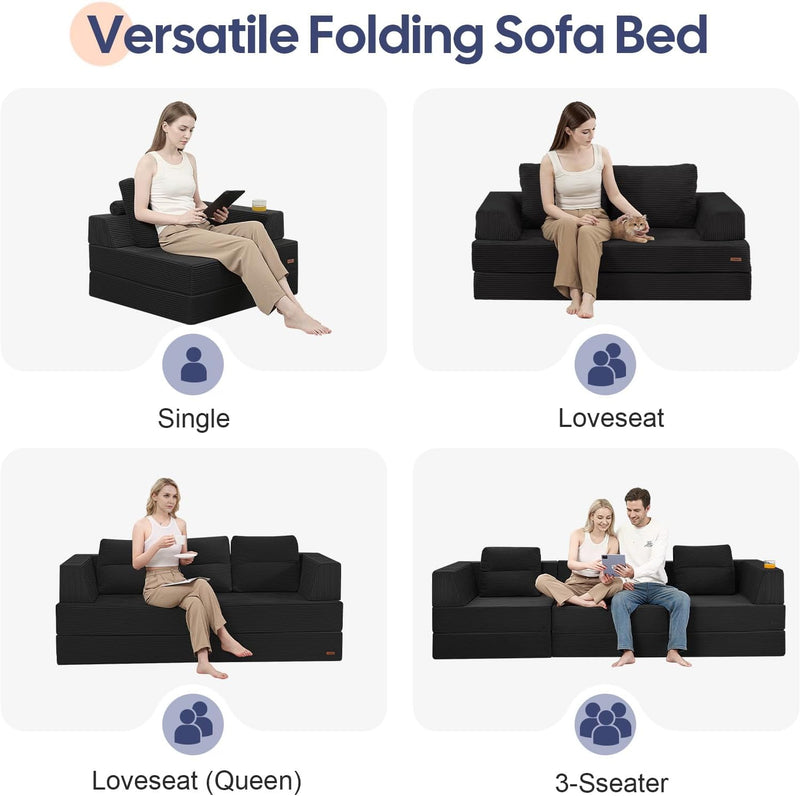 Folding Sofa Bed Convertible Boneless Couch with Pillow