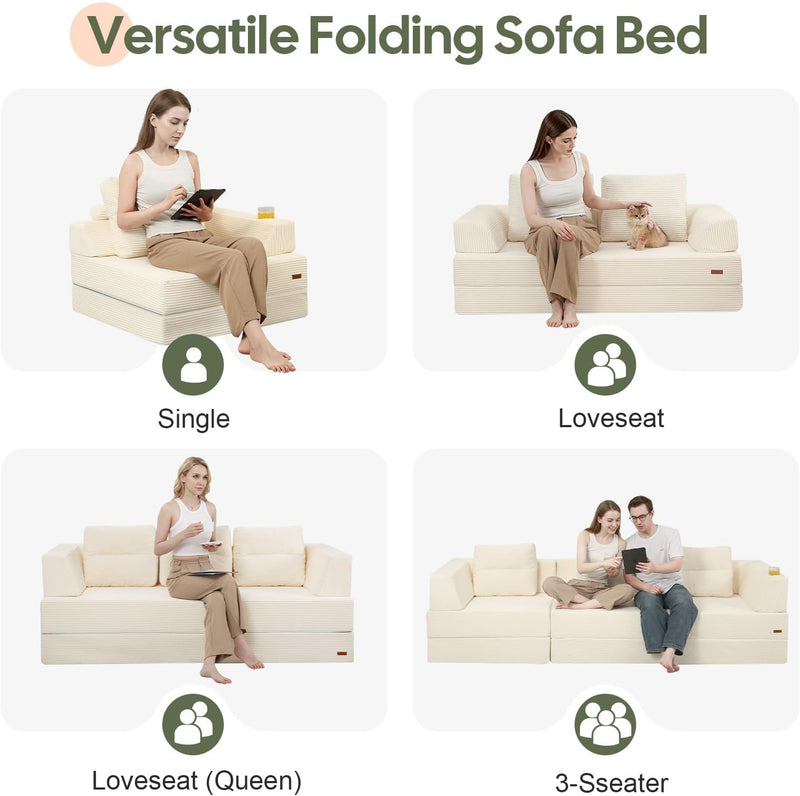 Folding Sofa Bed Convertible Boneless Couch with Pillow