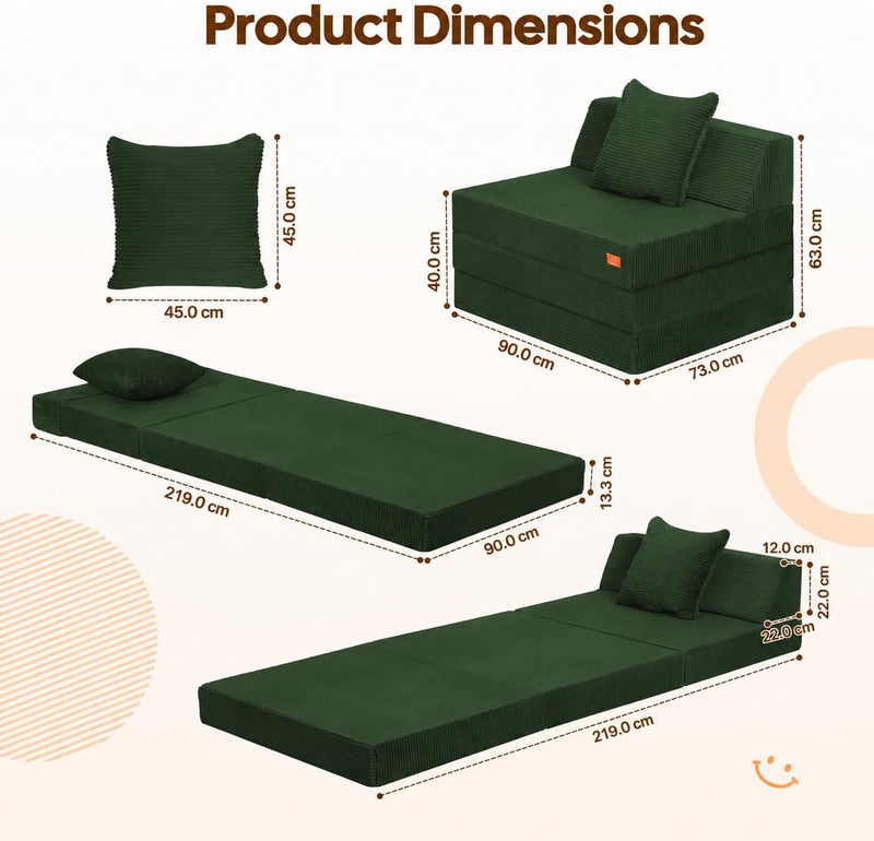 Folding Sofa Bed Convertible Boneless Couch with Pillow