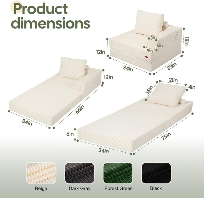 Folding Sofa Bed Convertible Boneless Couch with Pillow