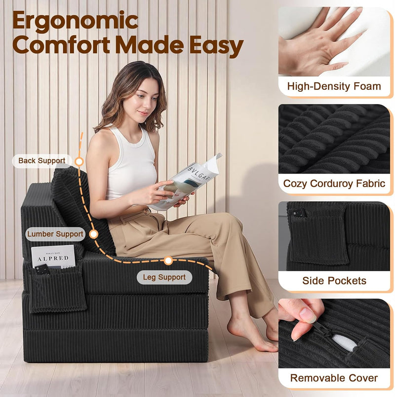 Folding Sofa Bed Convertible Boneless Couch with Pillow