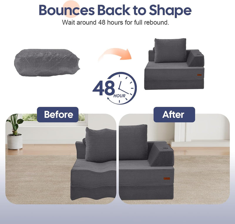 Folding Sofa Bed Convertible Boneless Couch with Pillow