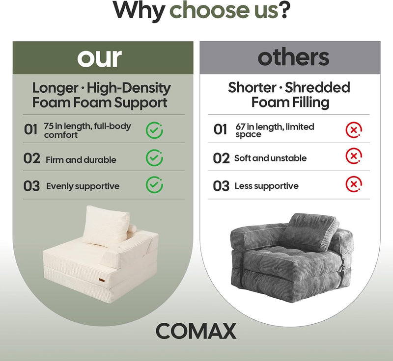 Folding Sofa Bed Convertible Boneless Couch with Pillow