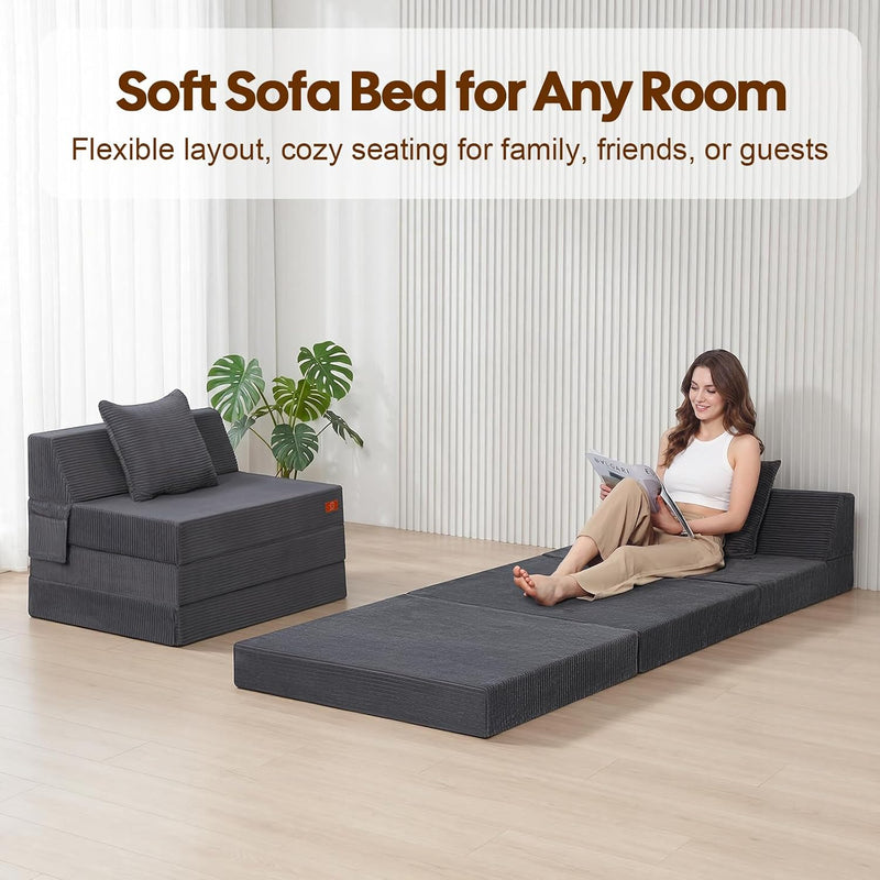 Folding Sofa Bed Convertible Boneless Couch with Pillow