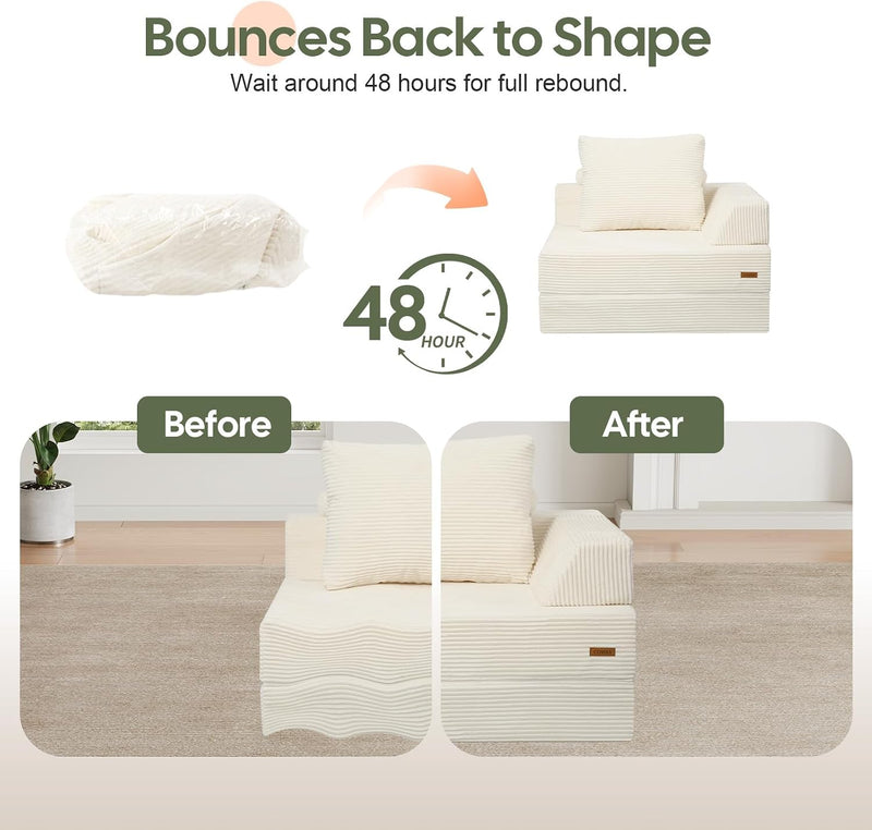 Folding Sofa Bed Convertible Boneless Couch with Pillow