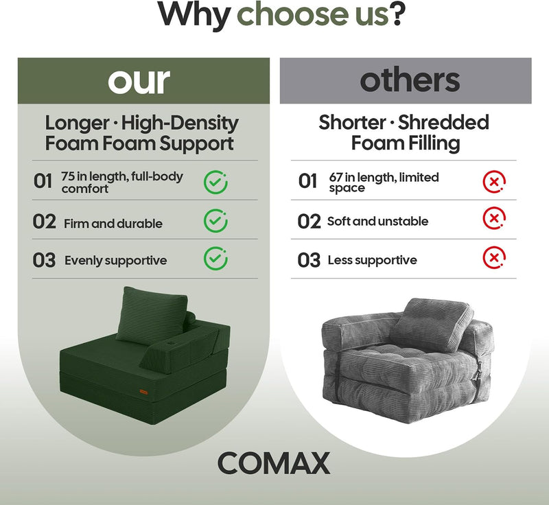 Folding Sofa Bed Convertible Boneless Couch with Pillow