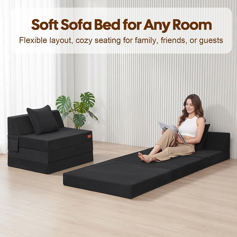 Folding Sofa Bed Convertible Boneless Couch with Pillow