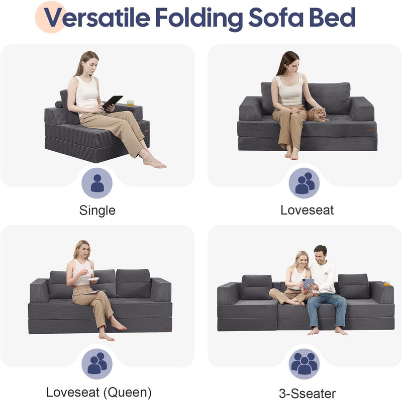 Folding Sofa Bed Convertible Boneless Couch with Pillow