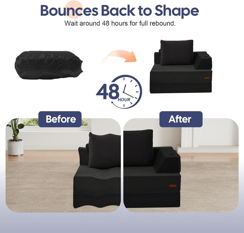 Folding Sofa Bed Convertible Boneless Couch with Pillow