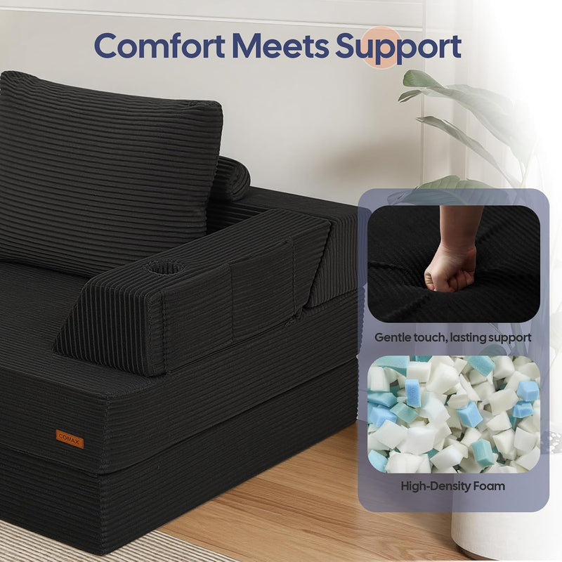 Folding Sofa Bed Convertible Boneless Couch with Pillow