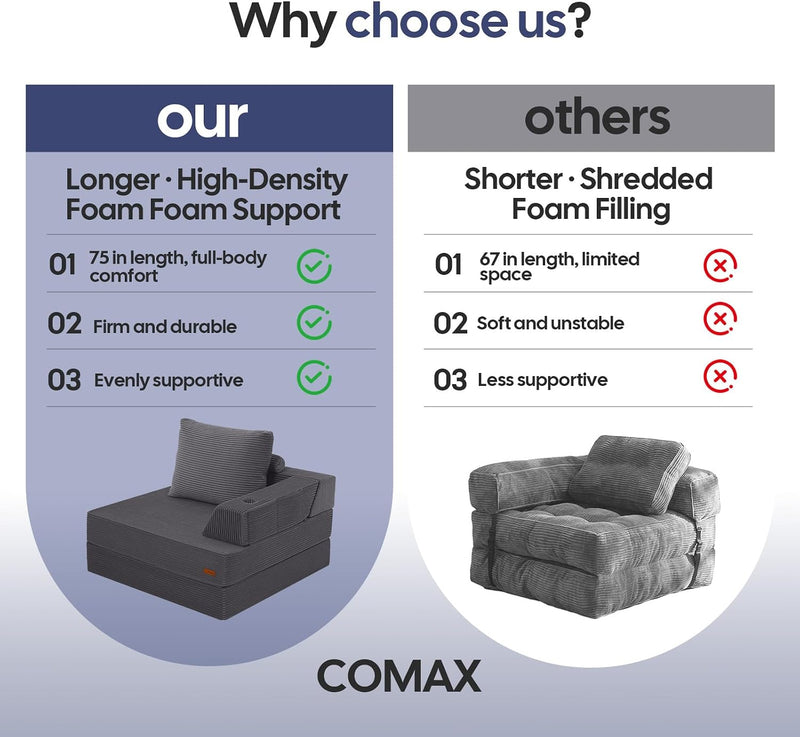 Folding Sofa Bed Convertible Boneless Couch with Pillow