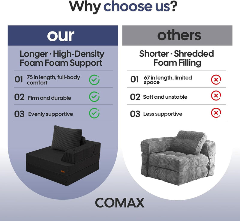 Folding Sofa Bed Convertible Boneless Couch with Pillow