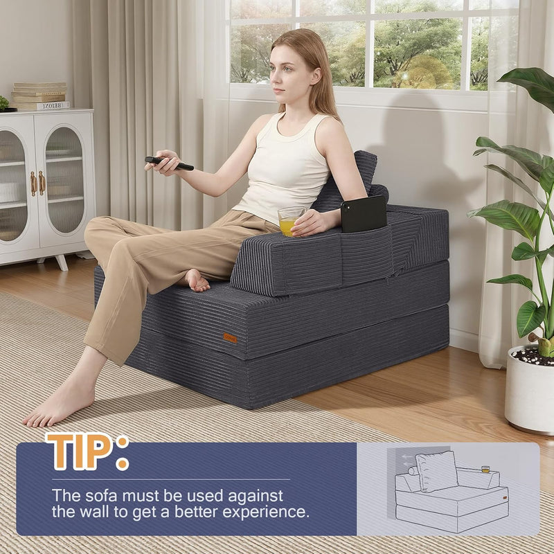 Folding Sofa Bed Convertible Boneless Couch with Pillow