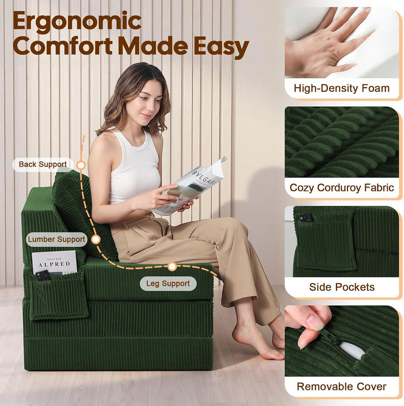 Folding Sofa Bed Convertible Boneless Couch with Pillow