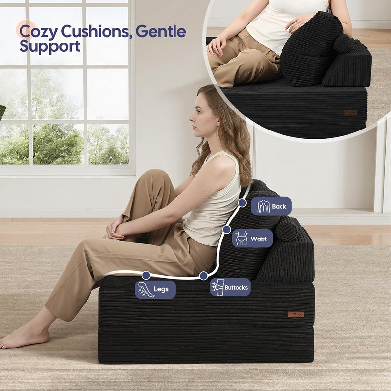 Folding Sofa Bed Convertible Boneless Couch with Pillow