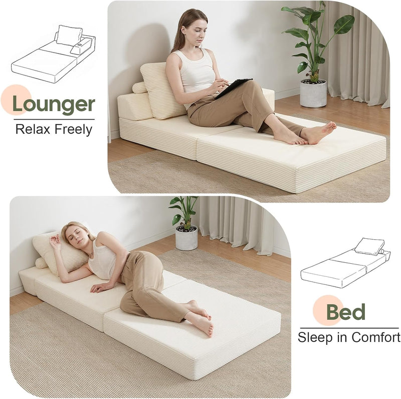 Folding Sofa Bed Convertible Boneless Couch with Pillow