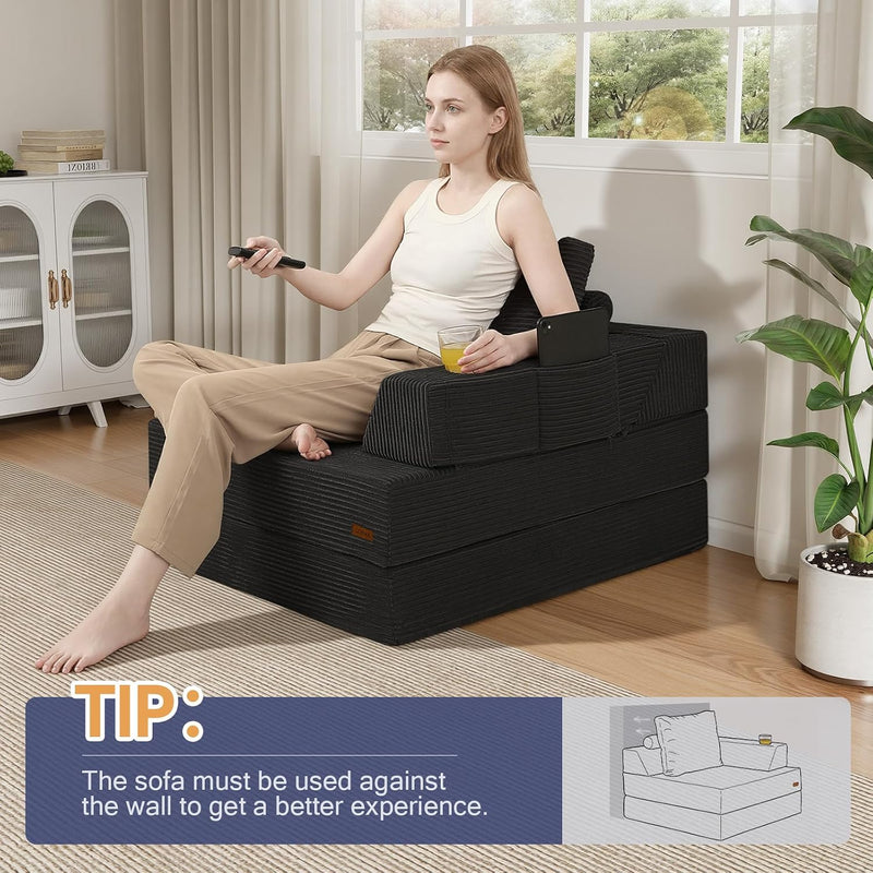 Folding Sofa Bed Convertible Boneless Couch with Pillow