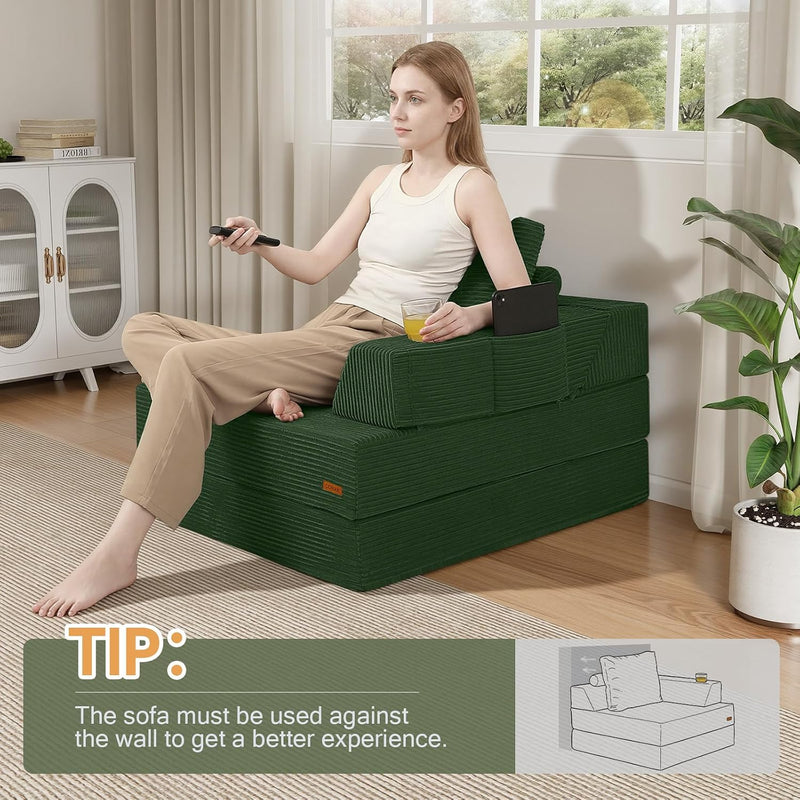 Folding Sofa Bed Convertible Boneless Couch with Pillow