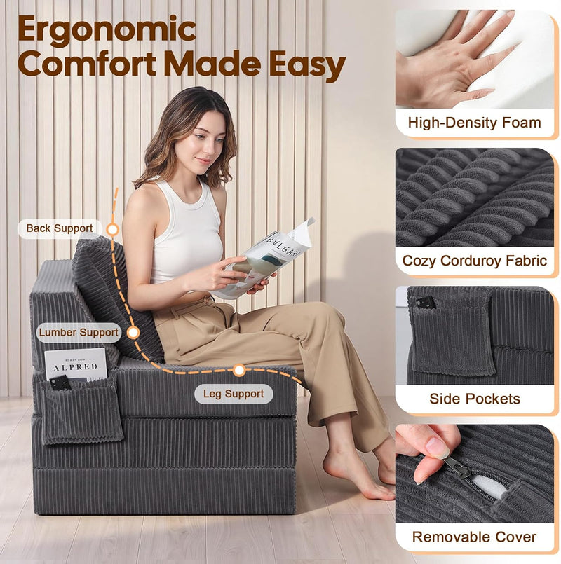 Folding Sofa Bed Convertible Boneless Couch with Pillow