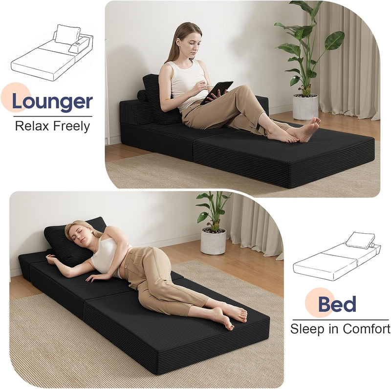 Folding Sofa Bed Convertible Boneless Couch with Pillow