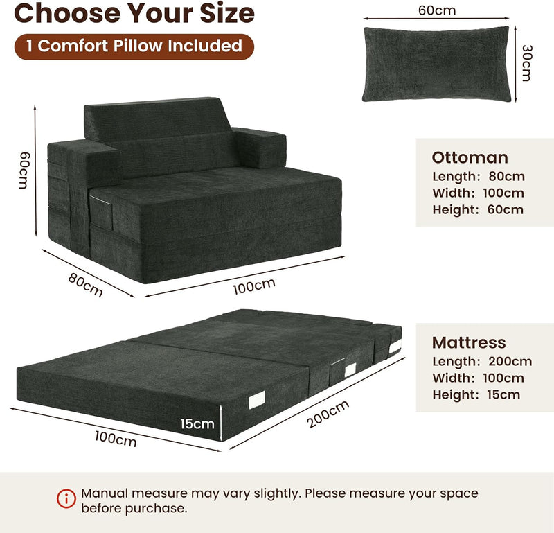 Folding Sofa Bed Convertible Chair with Pillow Armrests