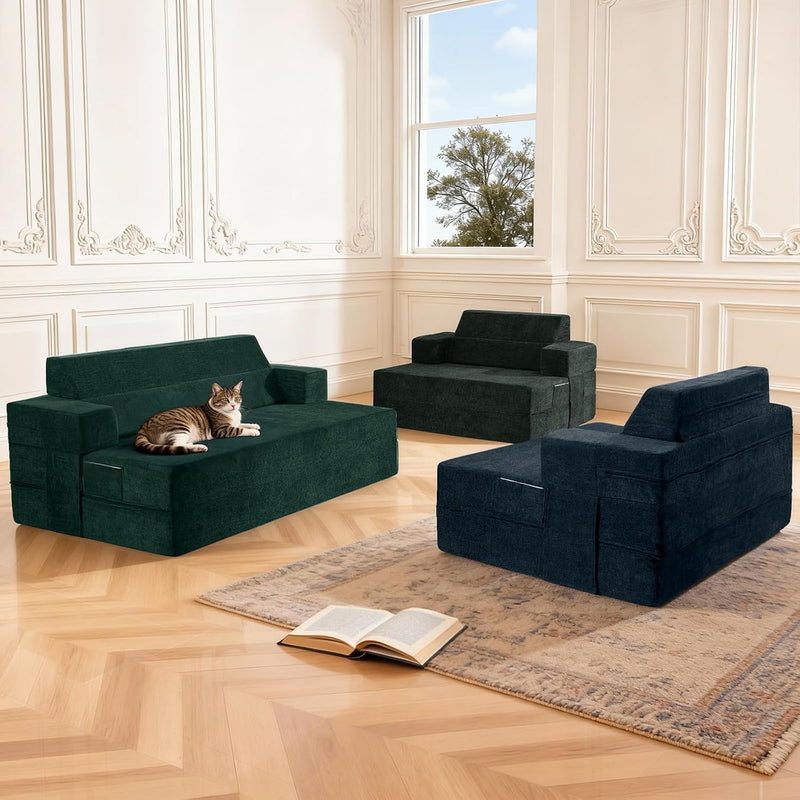 Folding Sofa Bed Convertible Chair with Pillow Armrests