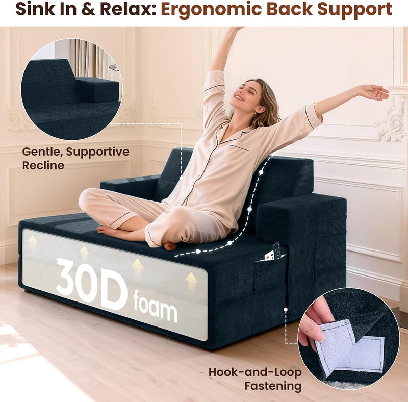 Folding Sofa Bed Convertible Chair with Pillow Armrests