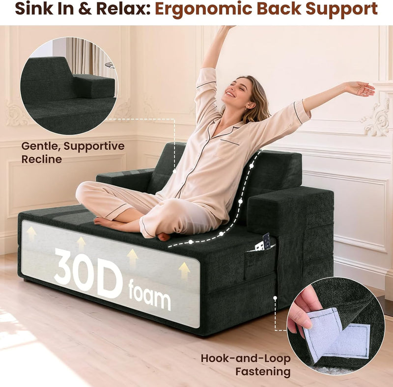 Folding Sofa Bed Convertible Chair with Pillow Armrests