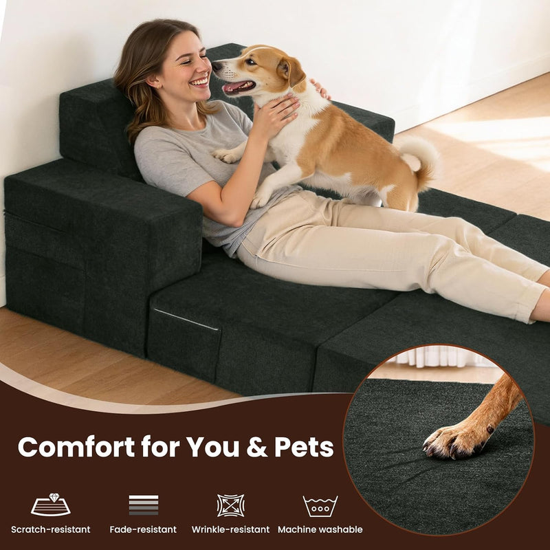 Folding Sofa Bed Convertible Chair with Pillow Armrests