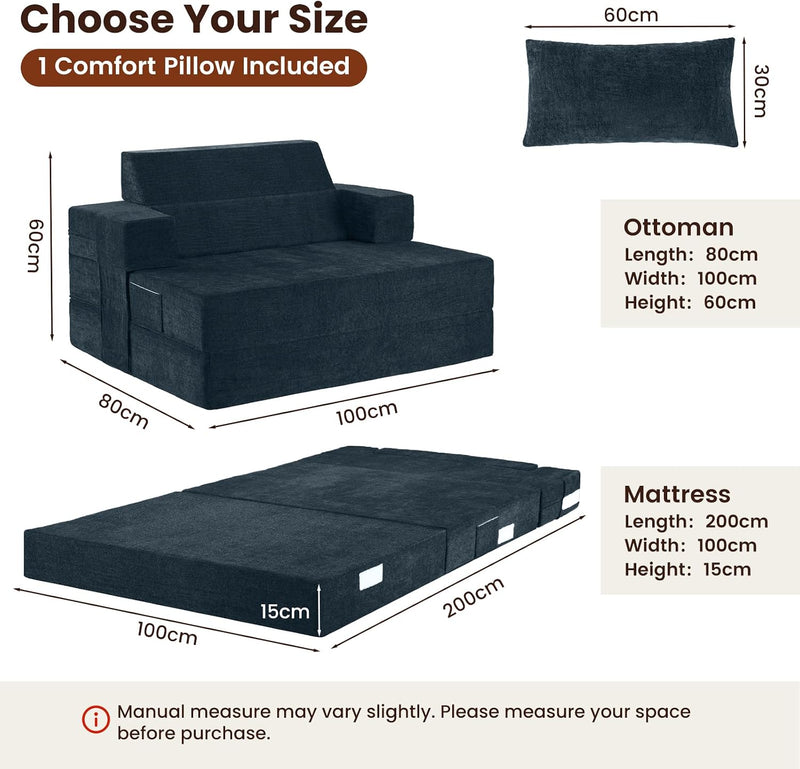 Folding Sofa Bed Convertible Chair with Pillow Armrests