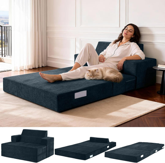 Folding Sofa Bed Convertible Chair with Pillow Armrests