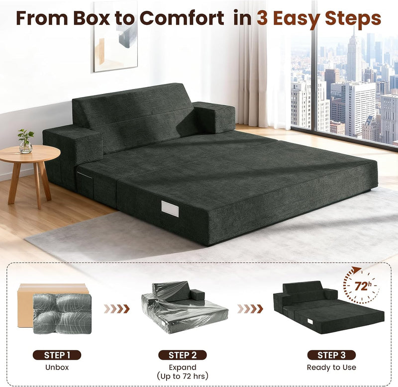 Folding Sofa Bed Convertible Chair with Pillow Armrests