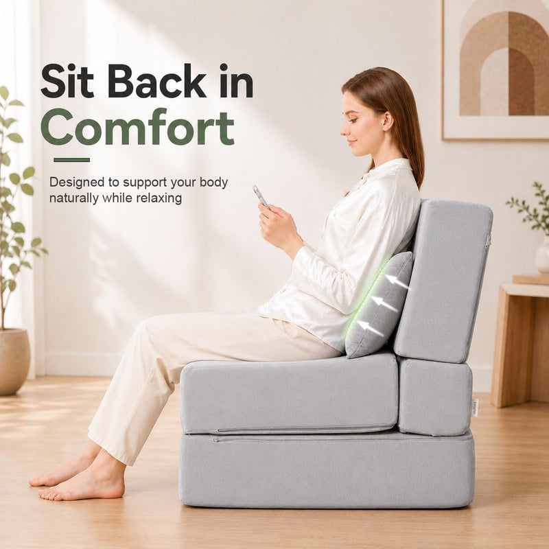 Folding Sofa Bed Convertible Sleeper Chair with Pillow