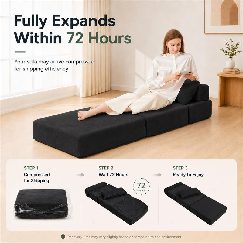 Folding Sofa Bed Convertible Sleeper Chair with Pillow