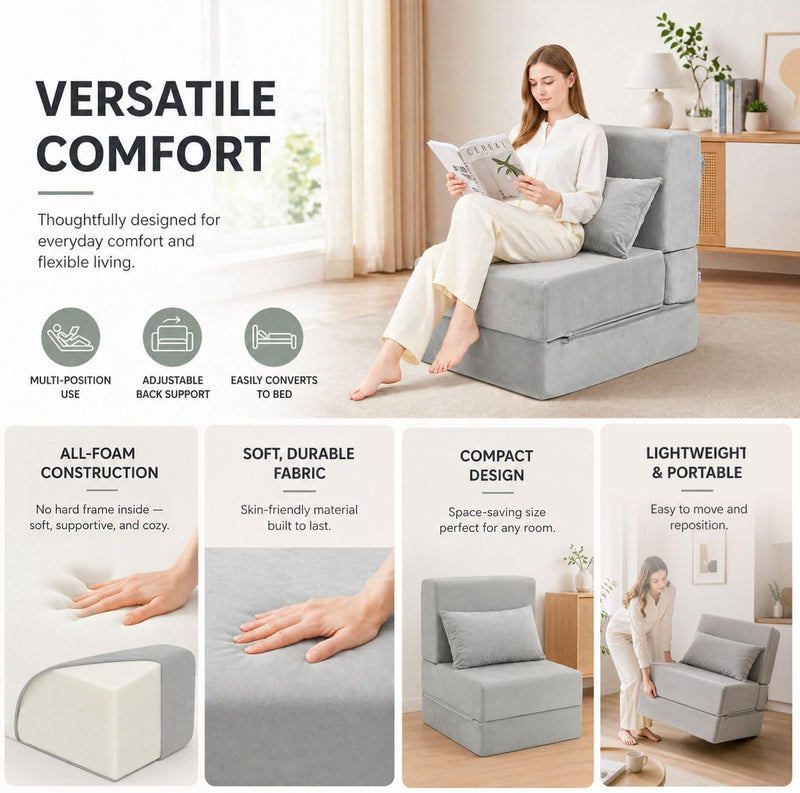 Folding Sofa Bed Convertible Sleeper Chair with Pillow