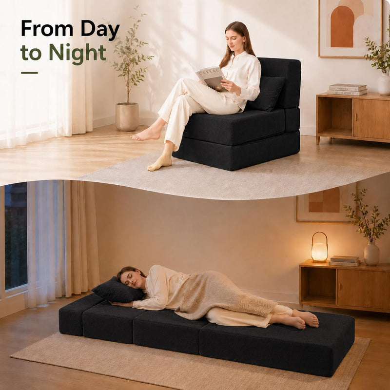 Folding Sofa Bed Convertible Sleeper Chair with Pillow