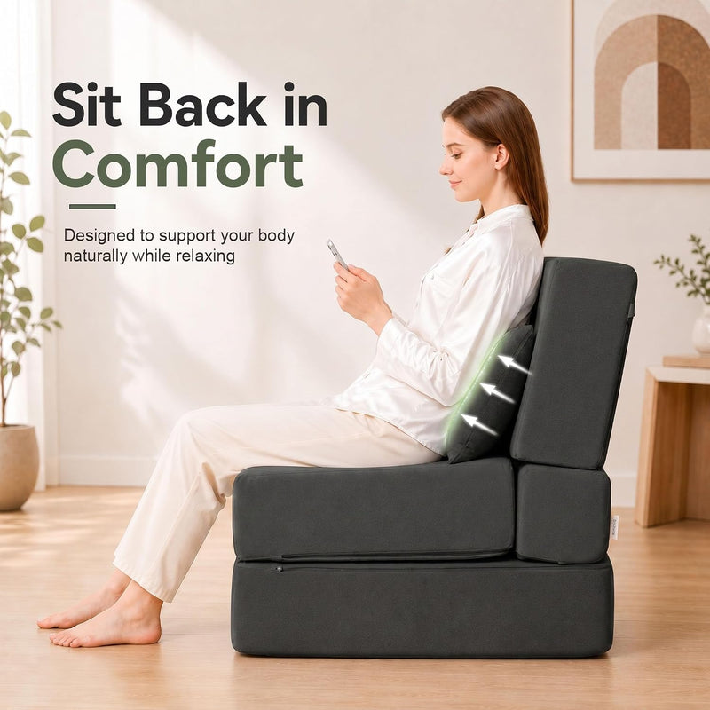 Folding Sofa Bed Convertible Sleeper Chair with Pillow