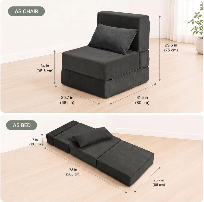 Folding Sofa Bed Convertible Sleeper Chair with Pillow