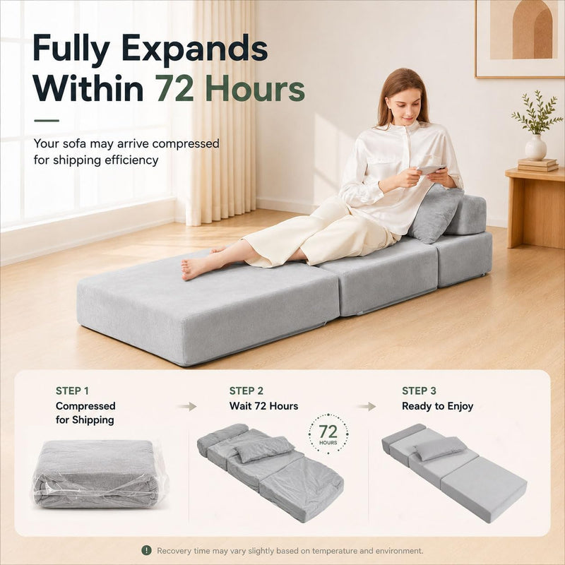 Folding Sofa Bed Convertible Sleeper Chair with Pillow