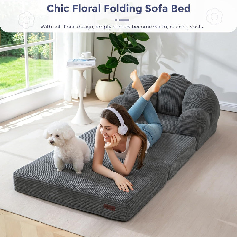 Folding Sofa Bed with Backrest Floral Shaped 2