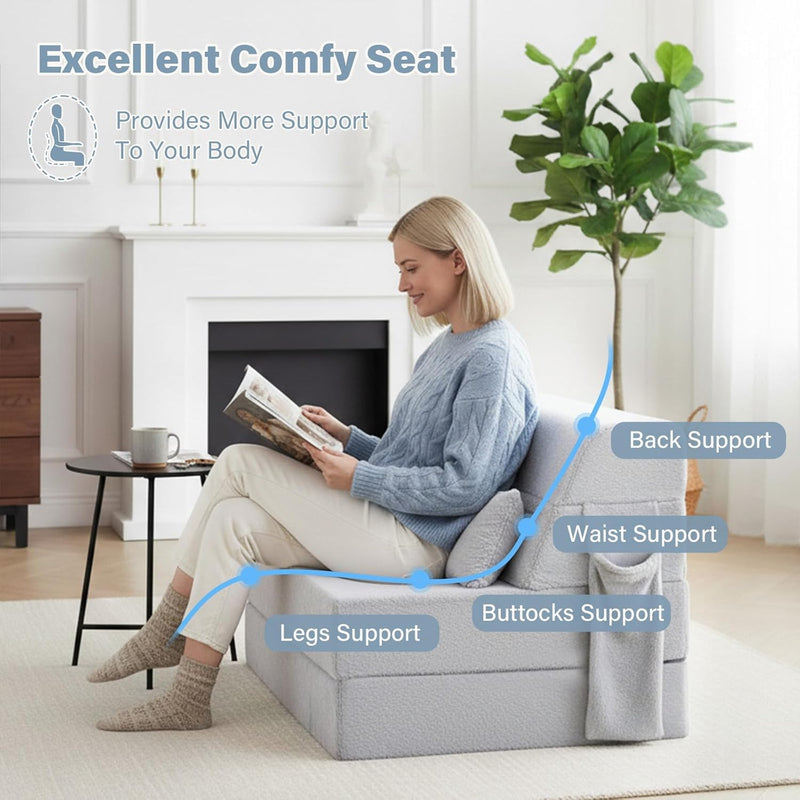 Folding Sofa Bed with Pillow 4-In-1 Floor Couch