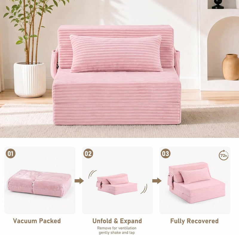 Folding Sofa Bed with Pillow 4-In-1 Floor Couch